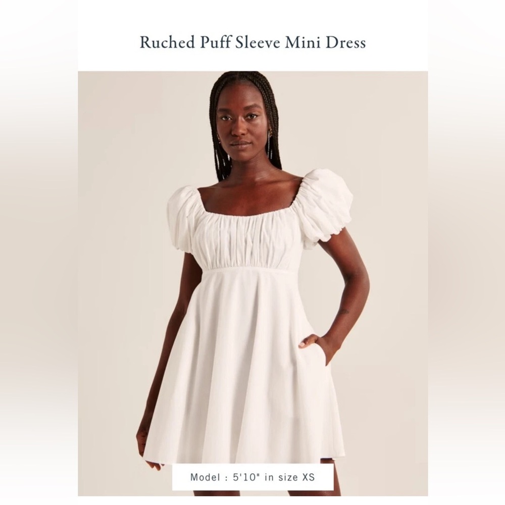 NWT Abercrombie and Fitch Ruched Puff Sleeve Mini Dress XS Regular